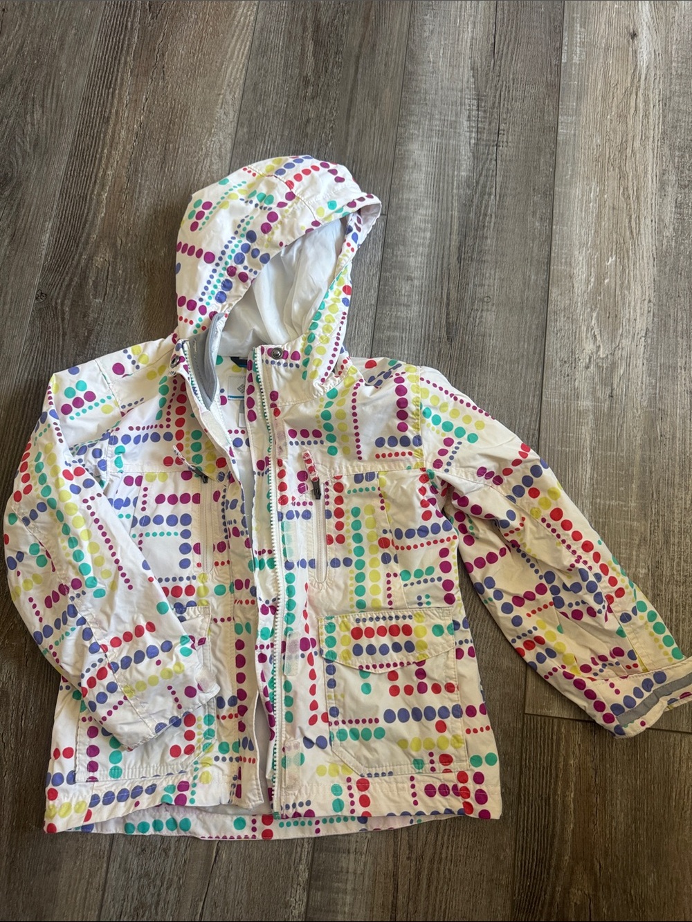 Columbia Kids White Jacket with Multicolor Dot Pattern